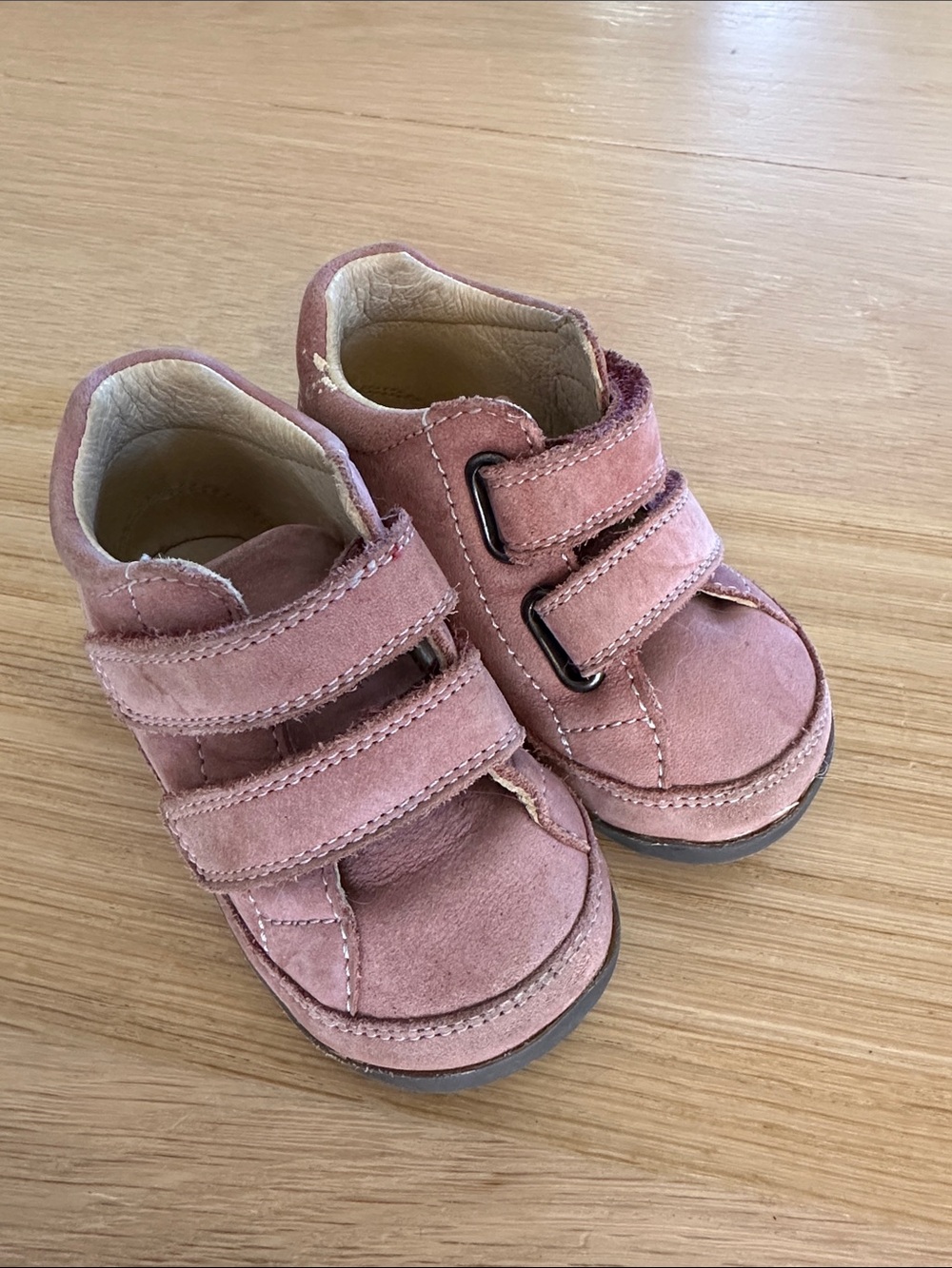Euro brand FALCOTTO Baby Walker Suede Velcro Shoes in Dusty Pink
